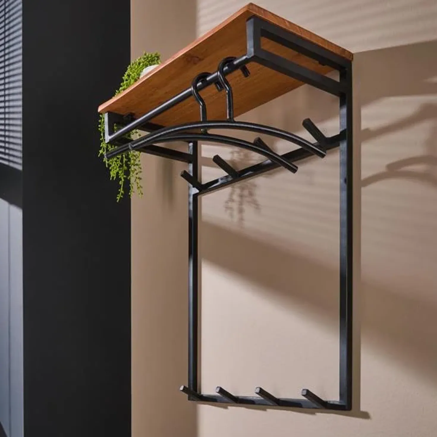 Narrow Kapstok hoog 2×4 haken acacia naturel