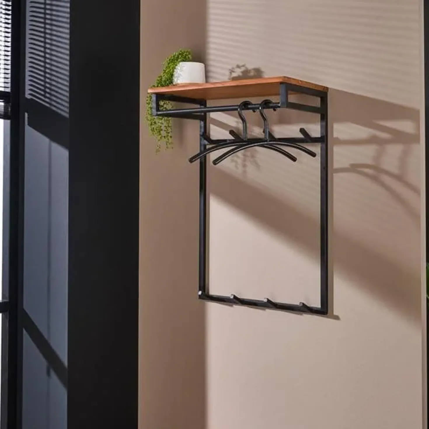 Narrow Kapstok hoog 2×4 haken acacia naturel