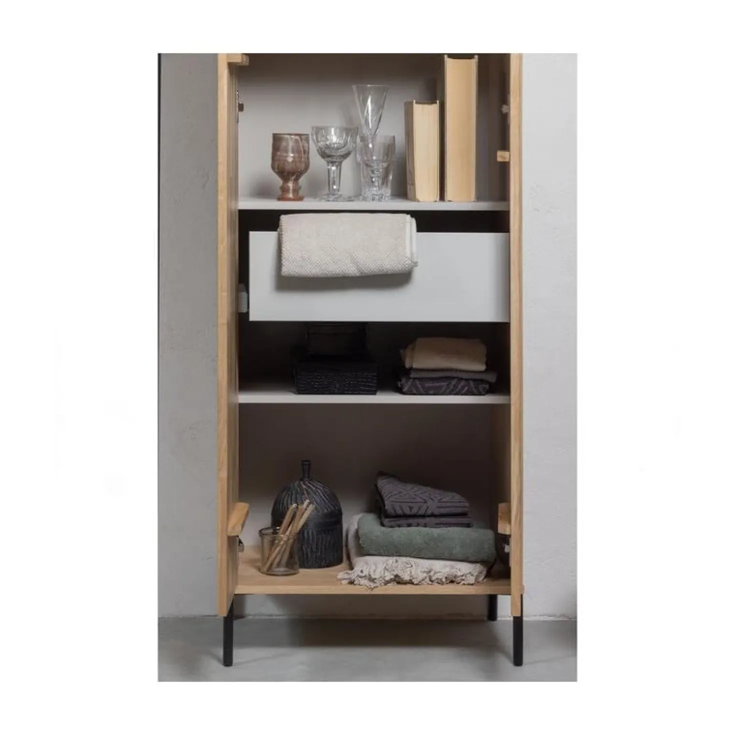 New Gravure Hoge kast met lade eiken naturel 60 cm