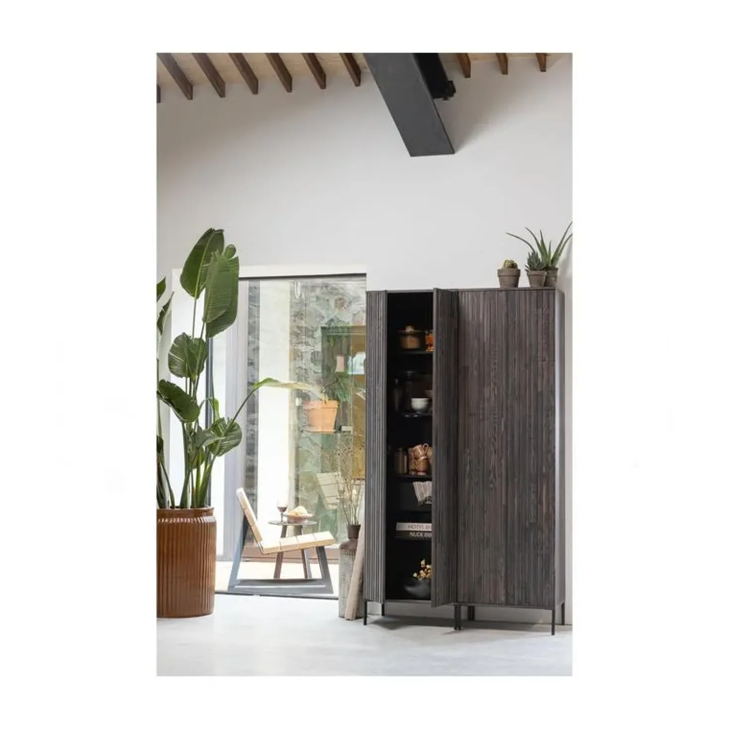 New Gravure Hoge kast met lade essen fineer espresso 60 cm