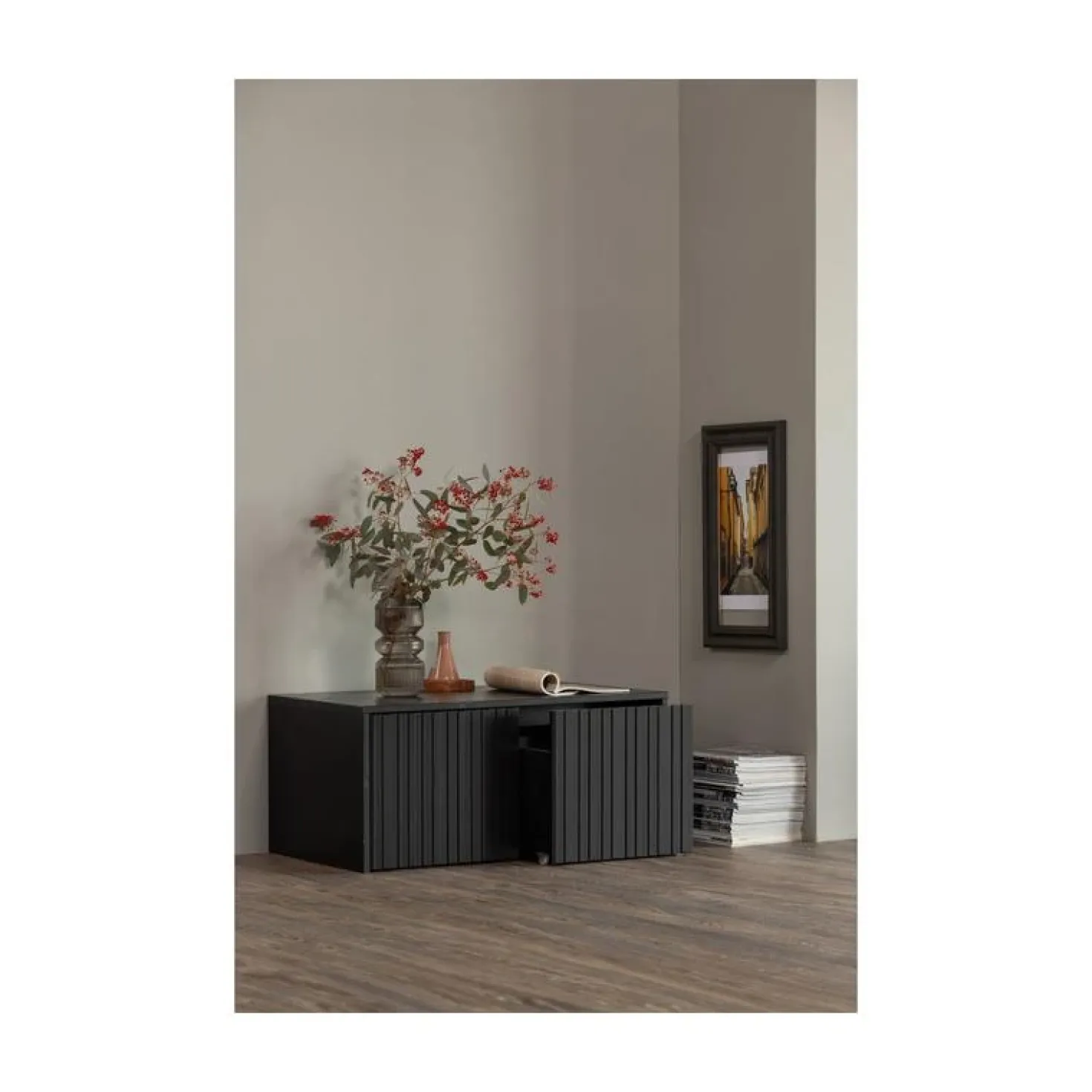 New Gravure Kistbank grenen zwart 88 cm