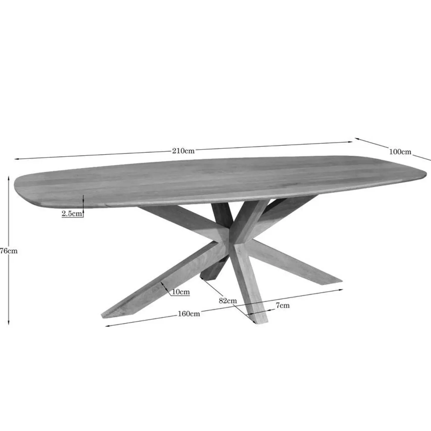 Nicole Eettafel Deens ovaal Mangohout 210 cm