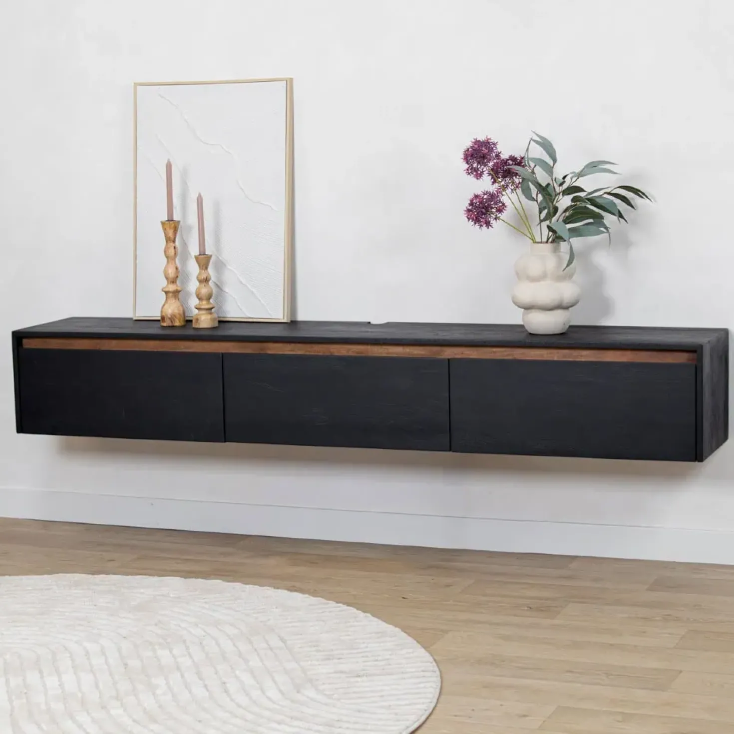 Nils Zwevend Tv meubel zwart 200cm