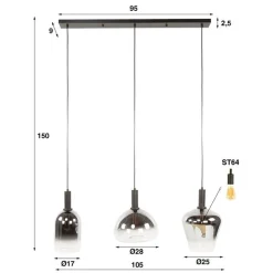 Noah 3-lichts Hanglamp Smoke