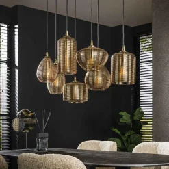 Nona 7-lichts Hanglamp Amber glas