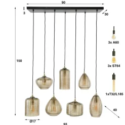 Nona 7-lichts Hanglamp Amber glas