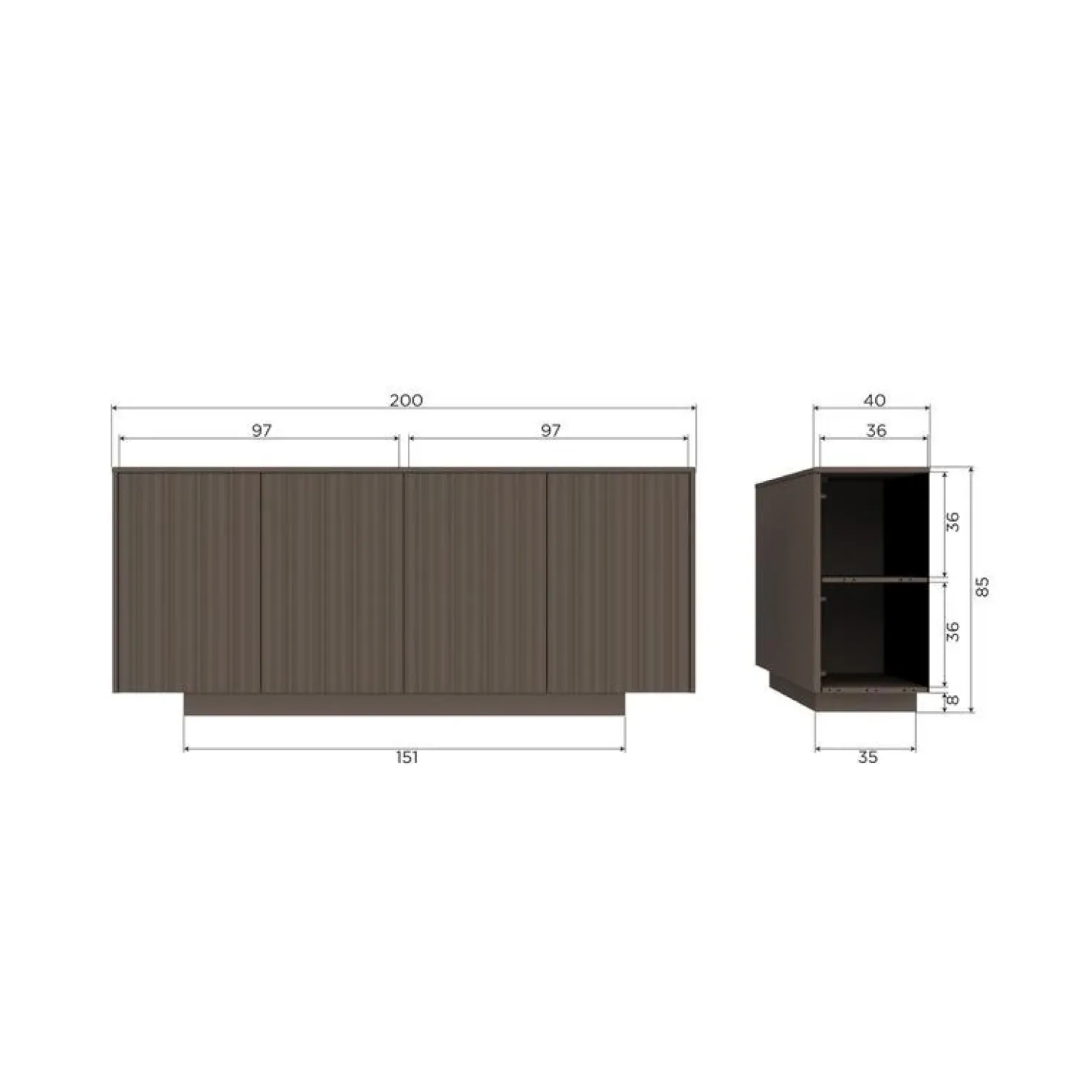 Nova Dressoir Dennenhout Truffelbruin 200cm