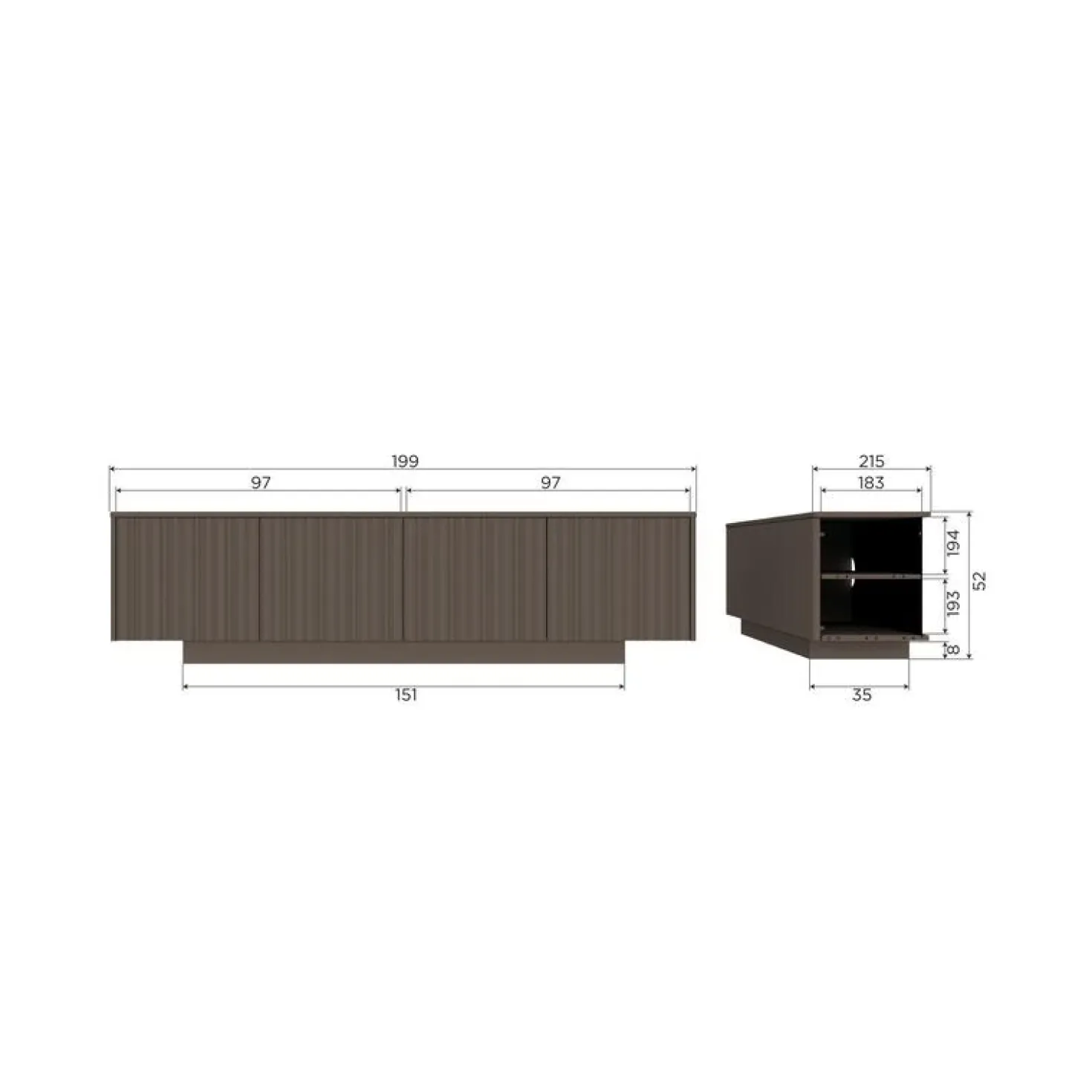 Nova TV Meubel 200cm Dennenhout Truffelbruin 200cm