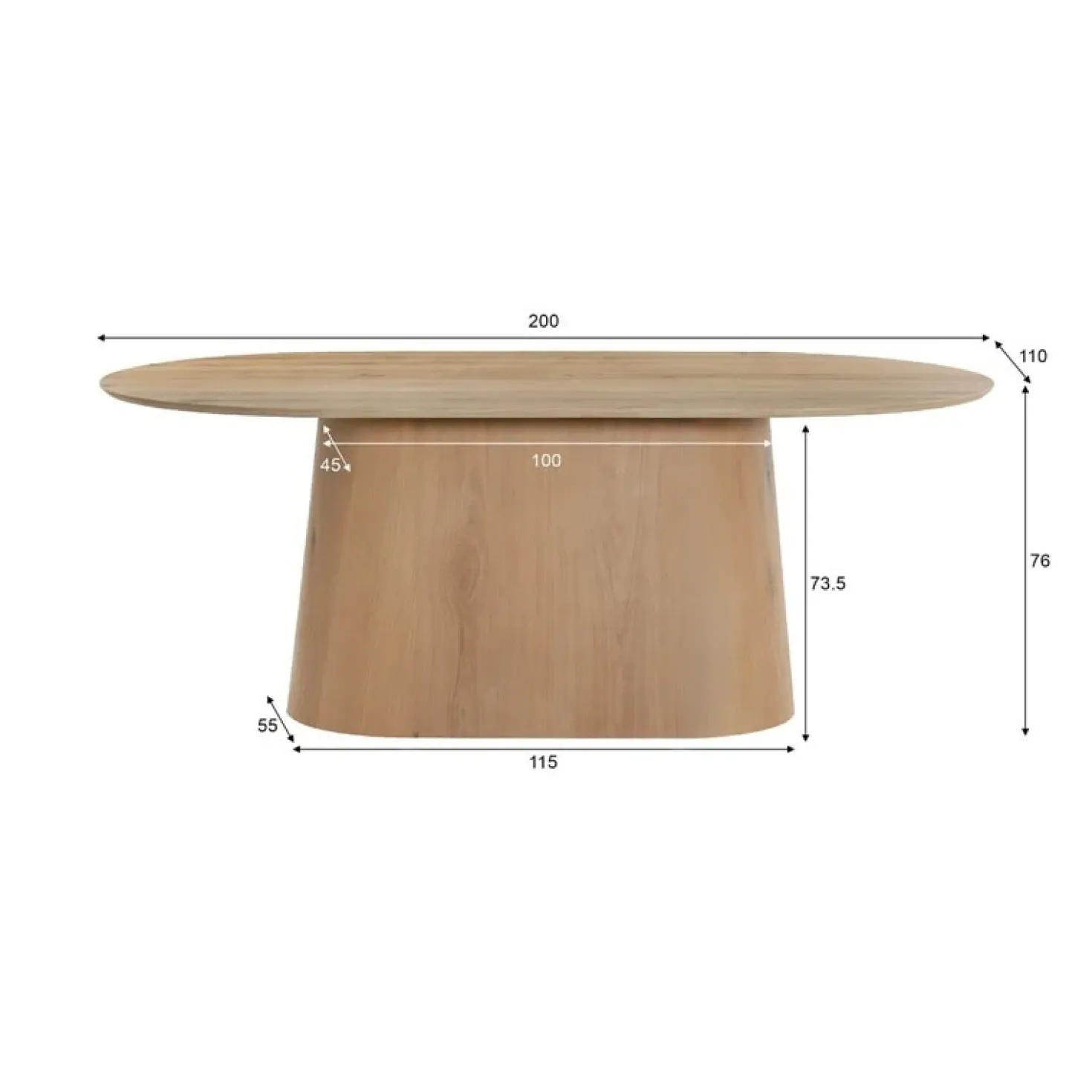 Novero Eettafel naturel eiken ovaal 200cm