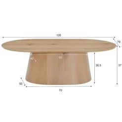 Novero Salontafel naturel eiken Ovaal 120cm