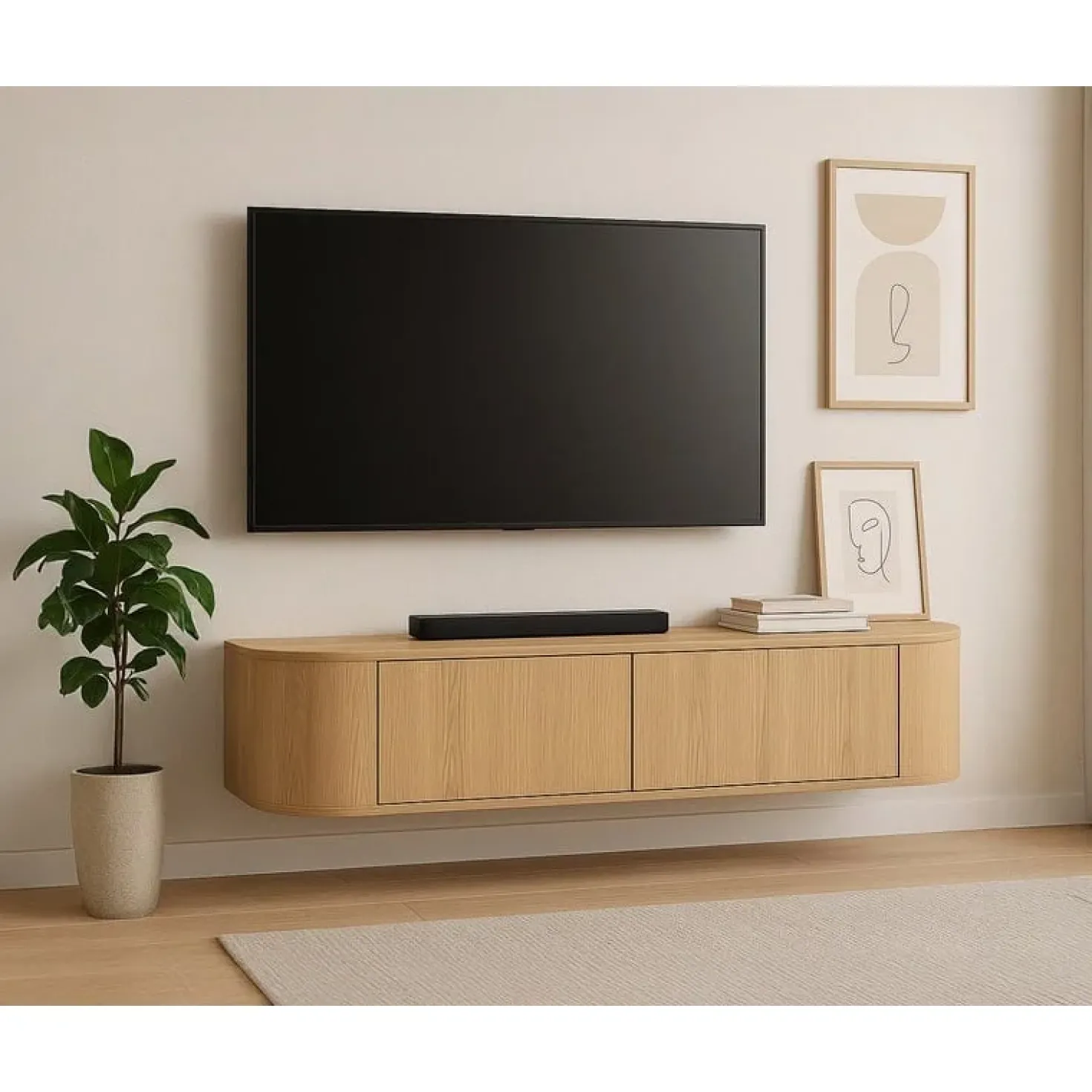 Novero Zwevend Tv meubel naturel eiken 140cm
