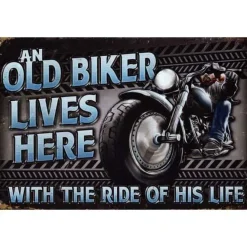 Old bikers live here - metalen bord