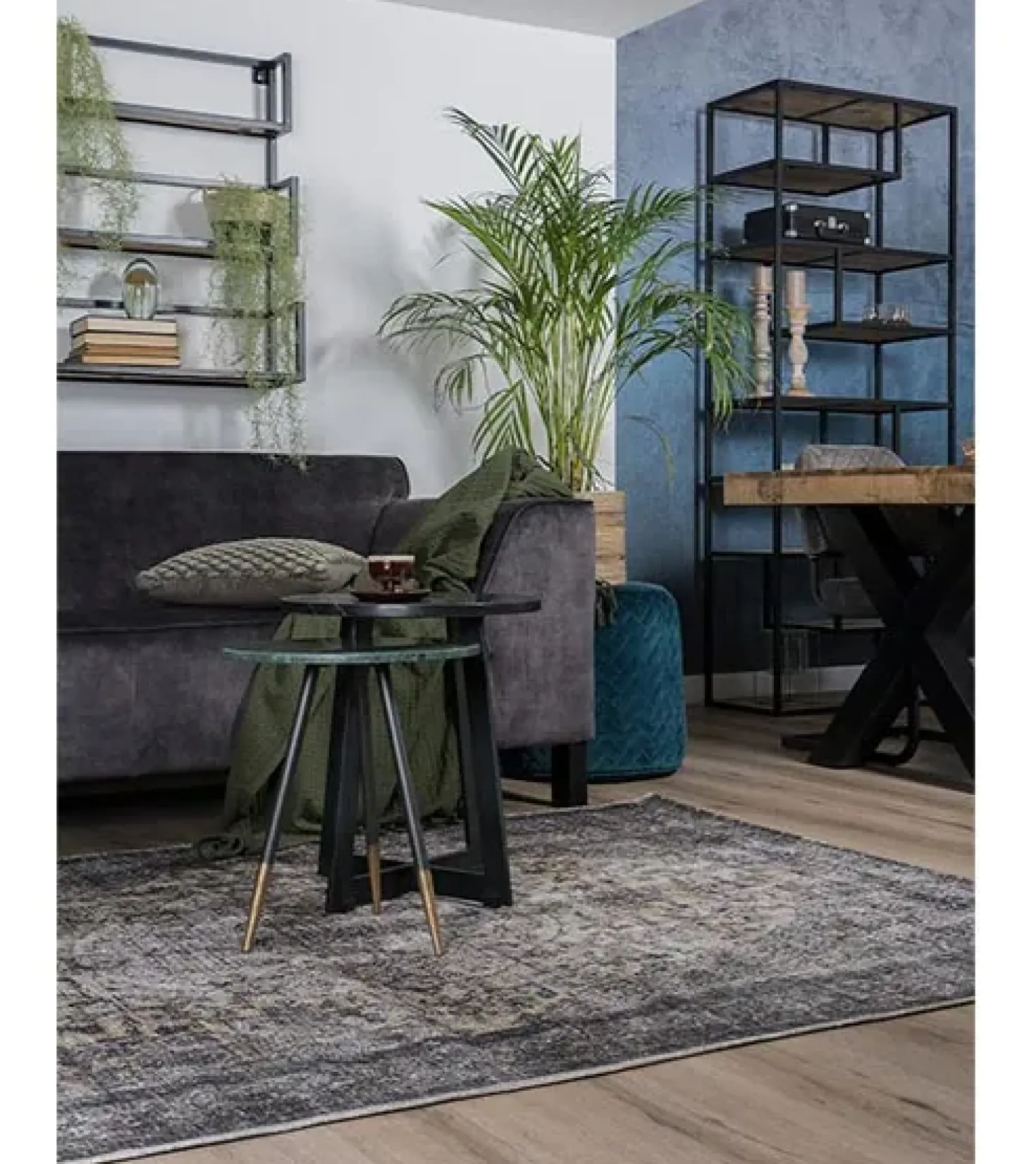 Omid vloerkleed vintage rechthoek Antraciet/ groen