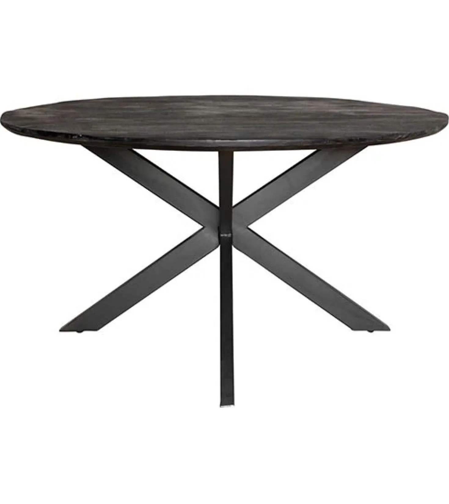 Orianna eettafel industrieel rond mangohout zwart