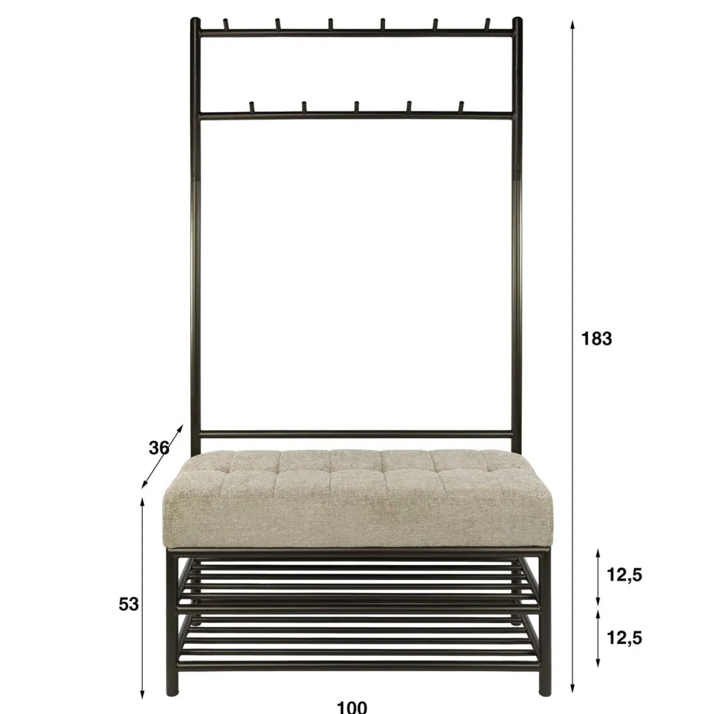 Patrick Garderobebank 11 haken brons 100cm