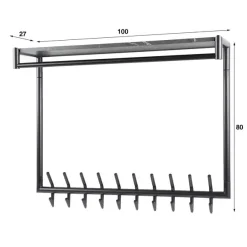 Phoebe Kapstok 20 haaks hoog Antraciet melamine 100cm