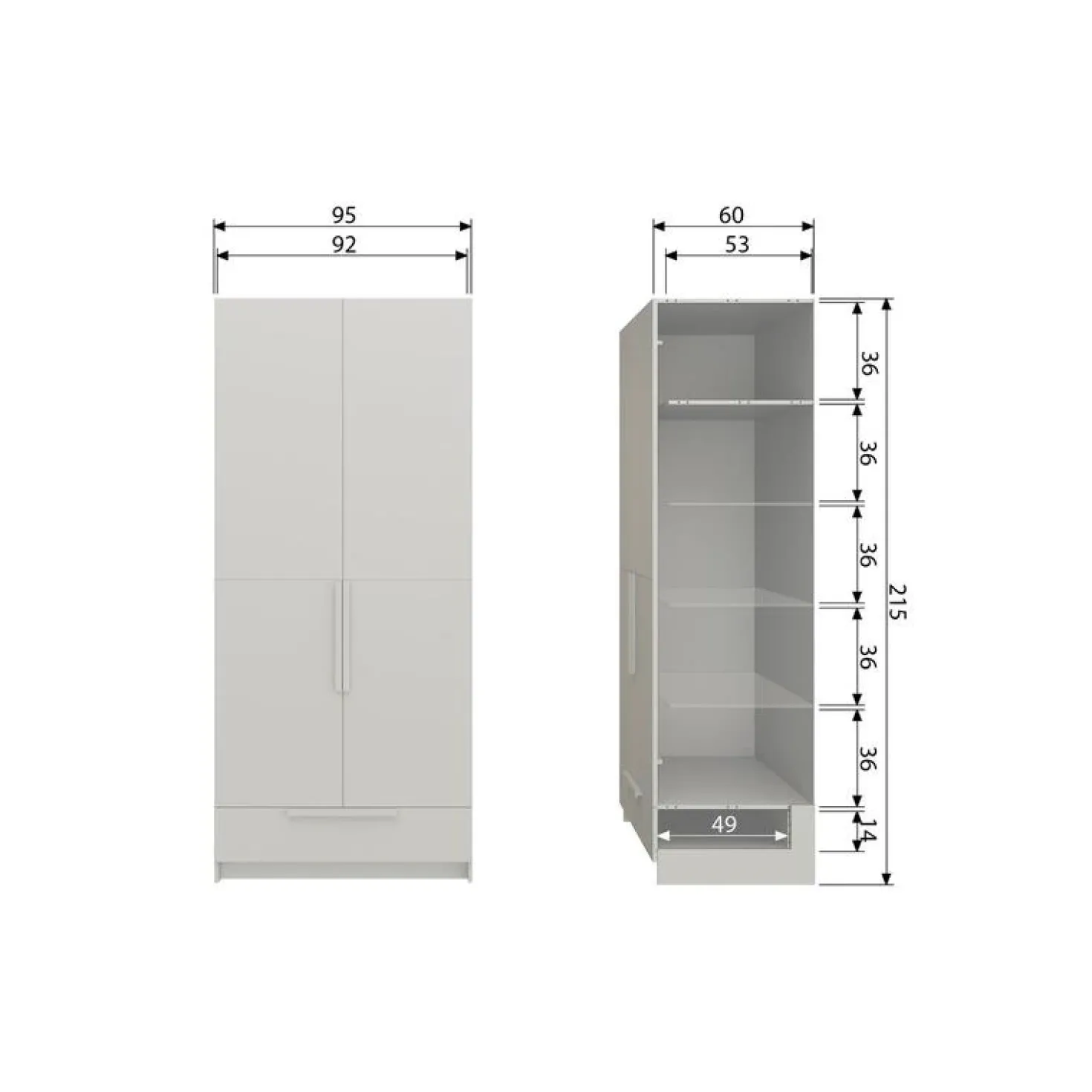 Pure 2-Deurs Kledingkast Splitdeur Dennenhout Dust 95cm