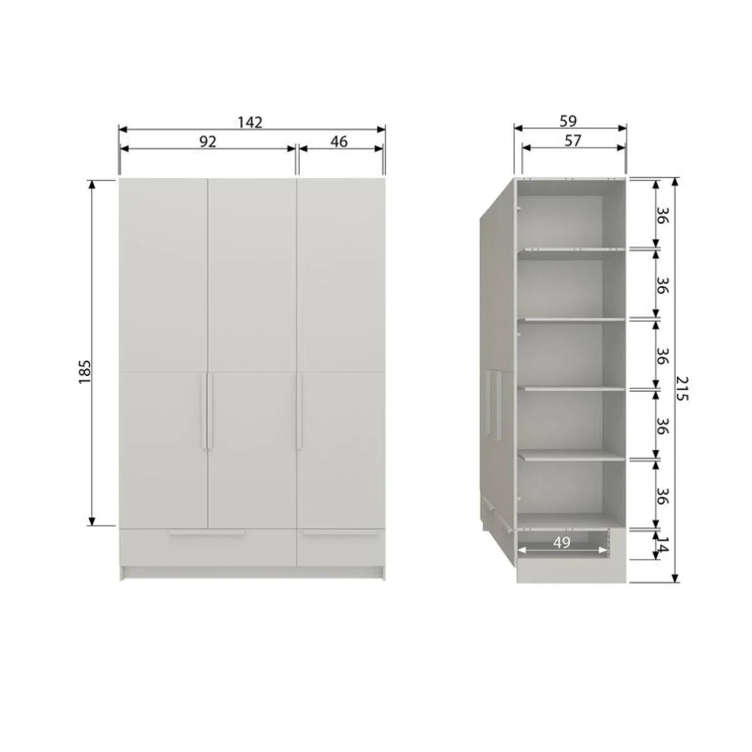 Pure 3-Deurs Kledingkast Splitdeur Dennenhout Dust 95cm