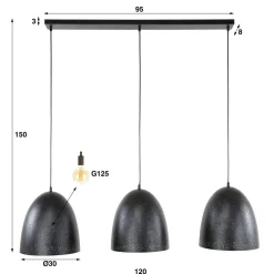 Quinn 3-lichts Hanglamp geperforeerd Charcoal