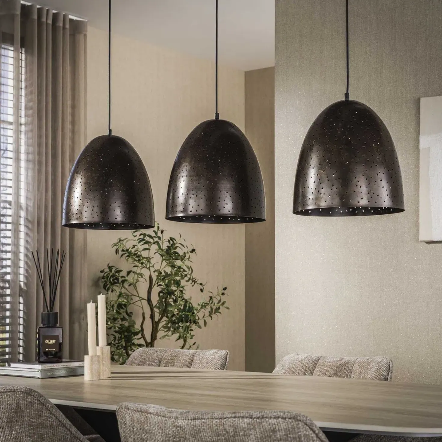 Quinn 3-lichts Hanglamp Geperforeerd Bruin