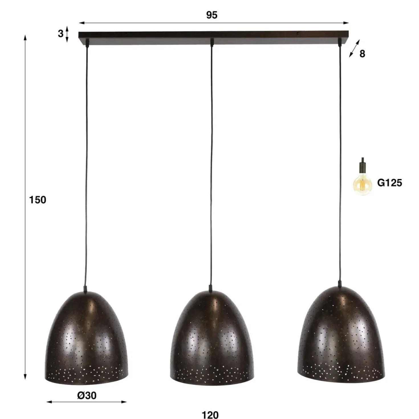 Quinn 3-lichts Hanglamp Geperforeerd Bruin
