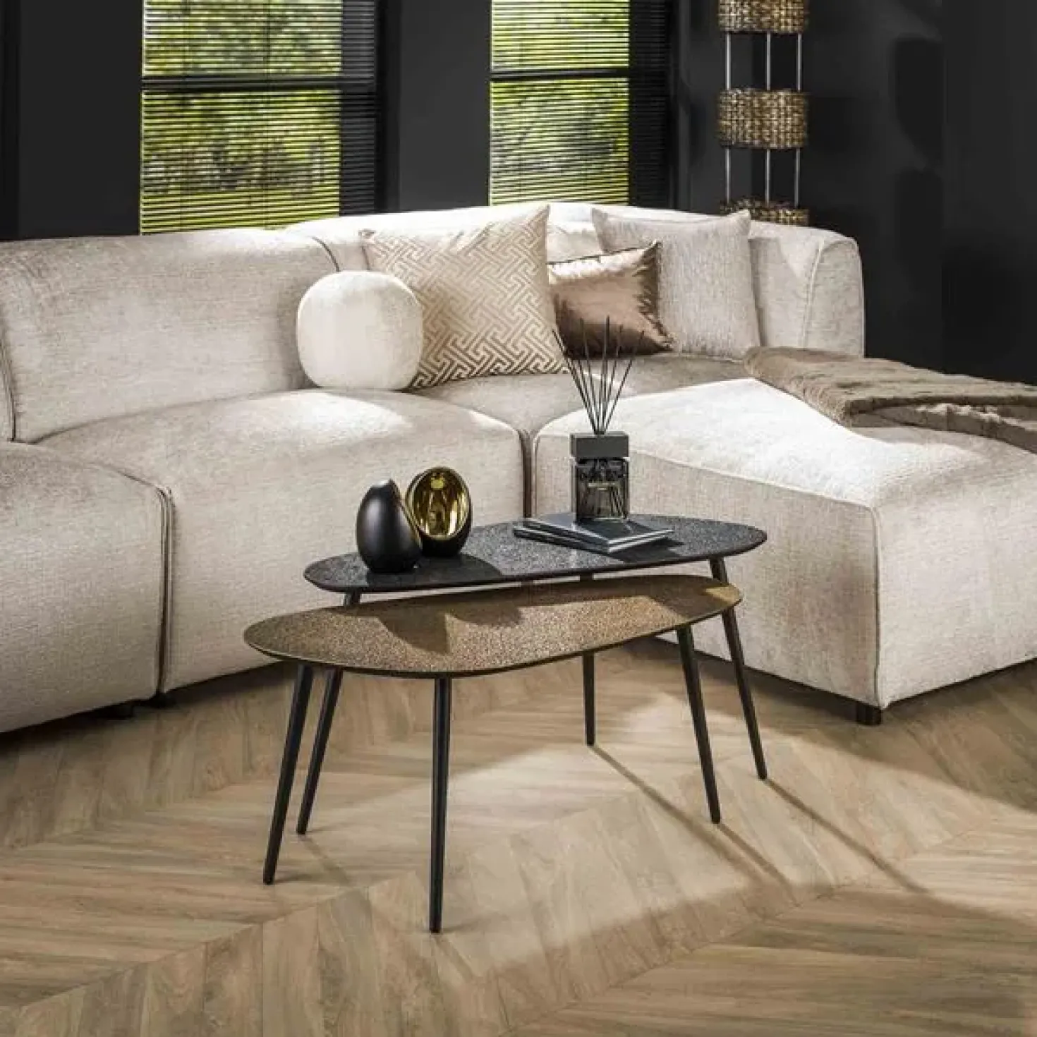 Rania Salontafel set van 2 organisch antiek brons / zwart