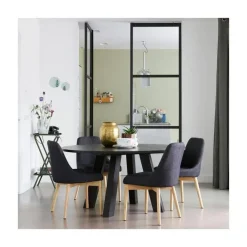 Rhonda XL Eettafel rond Eiken Blacknight 150cm