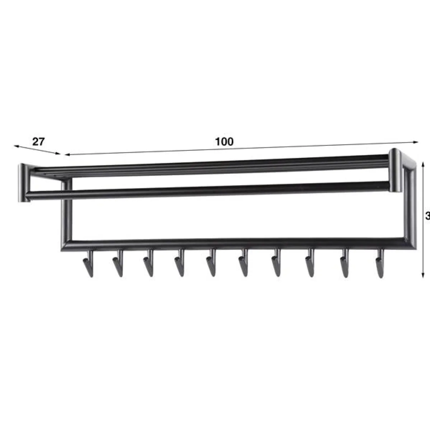 Rick Kapstok 10 haaks Antraciet metaal 100cm
