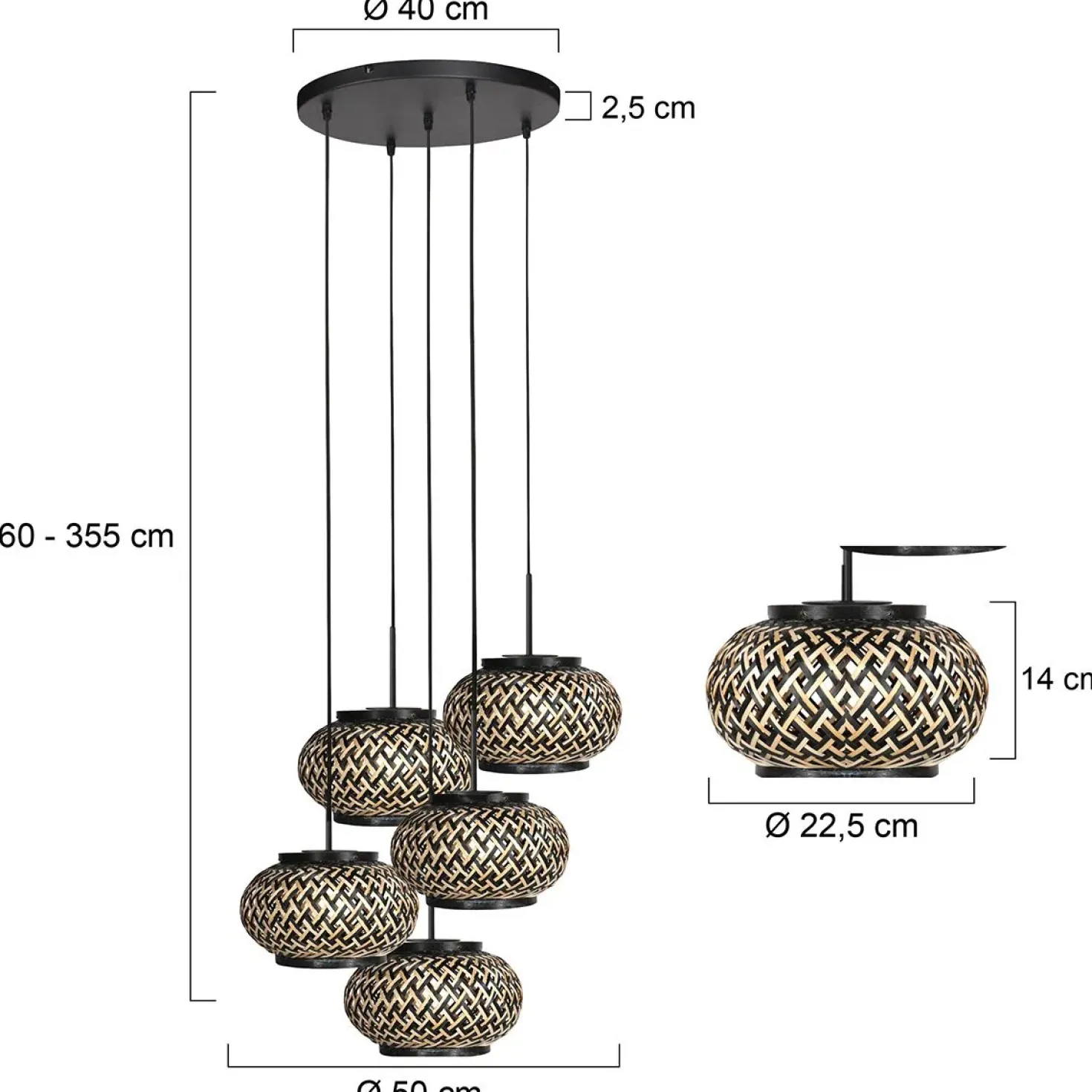 Roman Light 5-lichts Hanglamp Bamboe