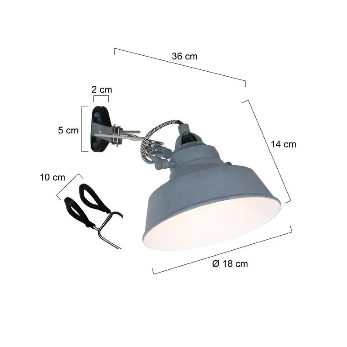 Ross 1-lichts Wandlamp Grijs
