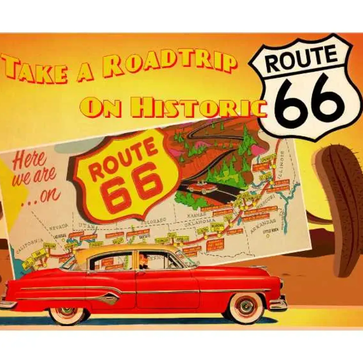 Route 66 road trip - metalen bord