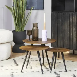 Ryan salontafel set van 3 industrieel goud