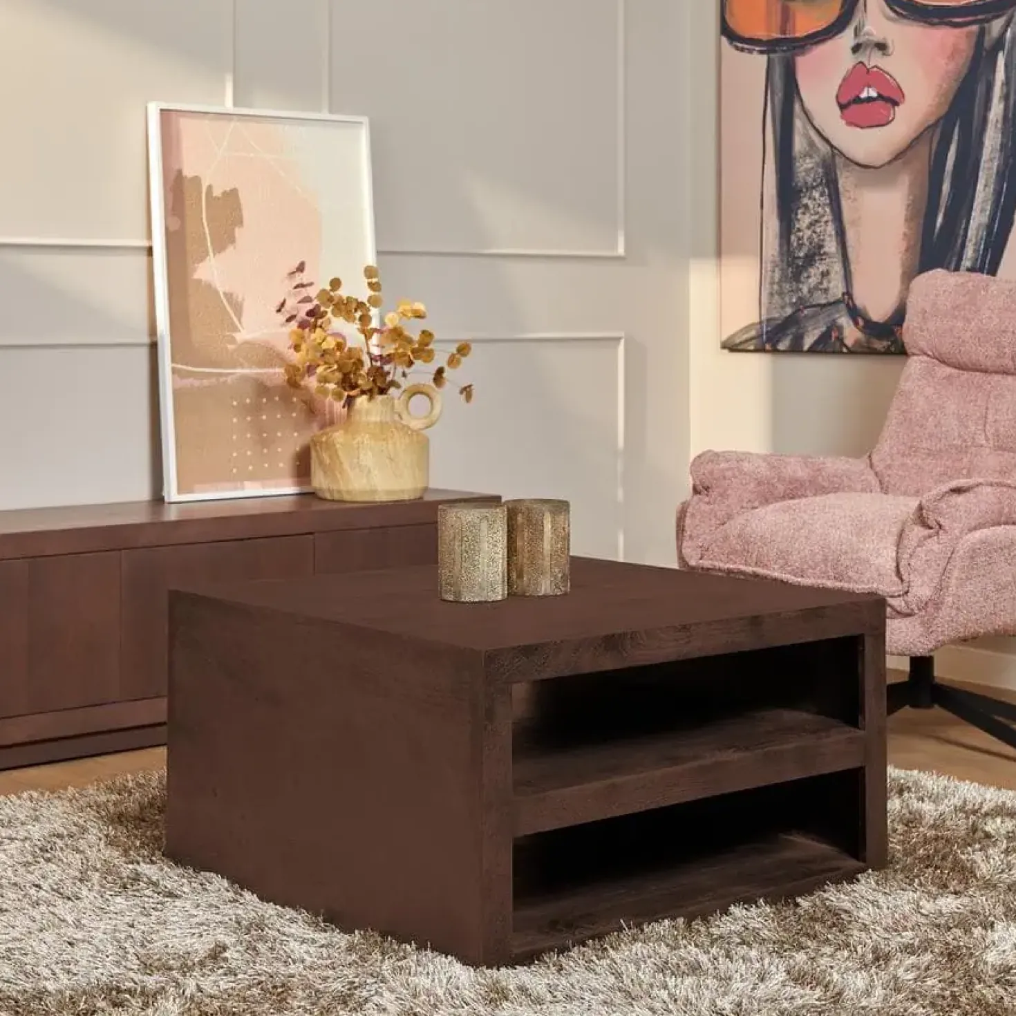 Salontafel Dortmund mangohout bruin 80cm.