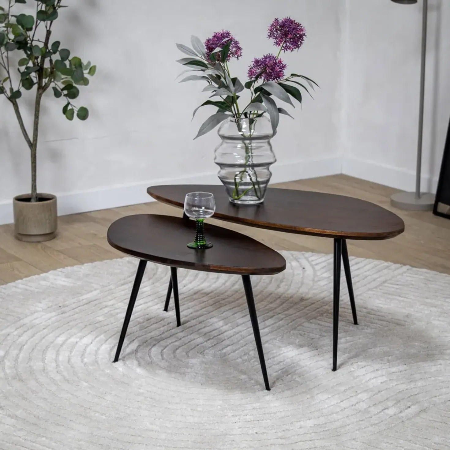 Salontafel Rosa set van 2 walnoot 90/70cm