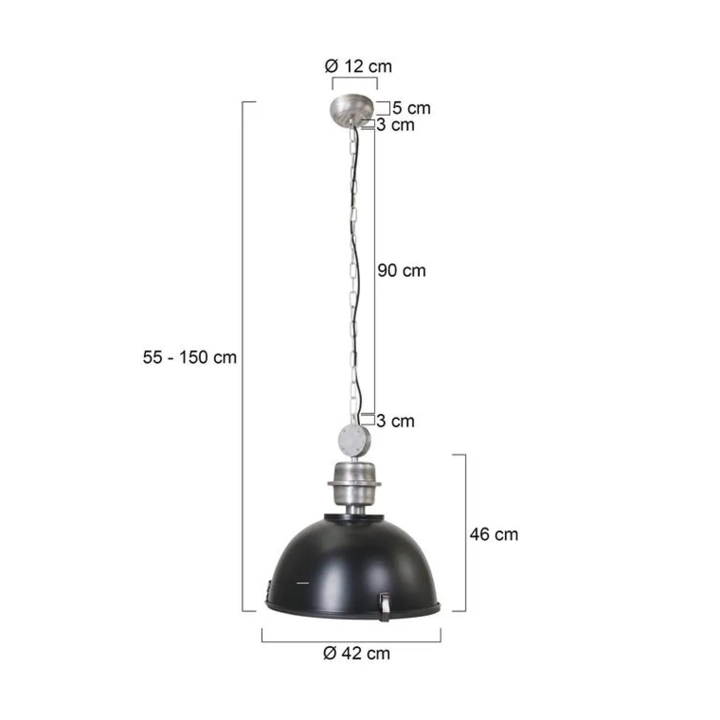 Sammy 1-lichts Hanglamp Zwart 42cm