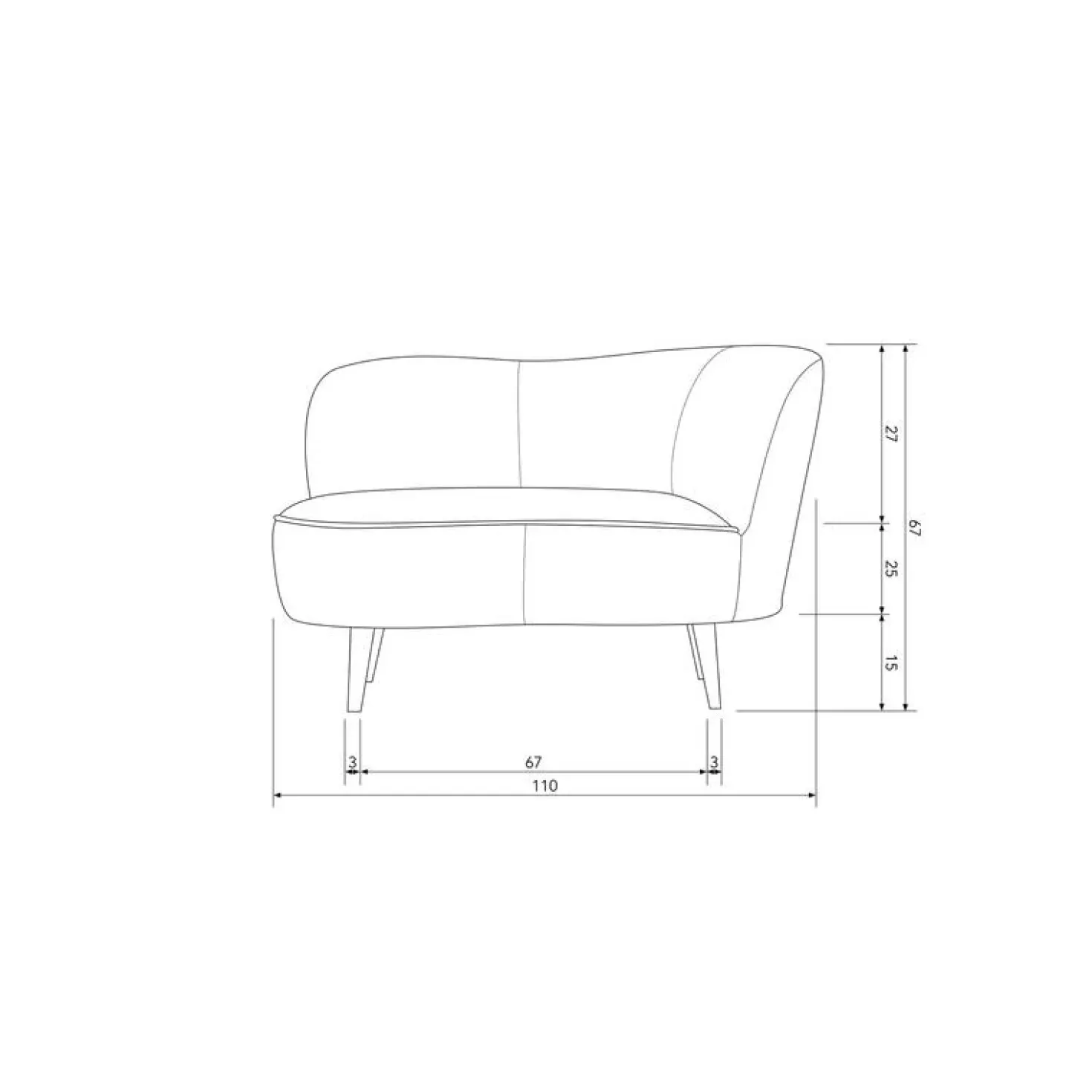 Sara Lounge Fauteuil Rechts Velvet Khaki 112cm