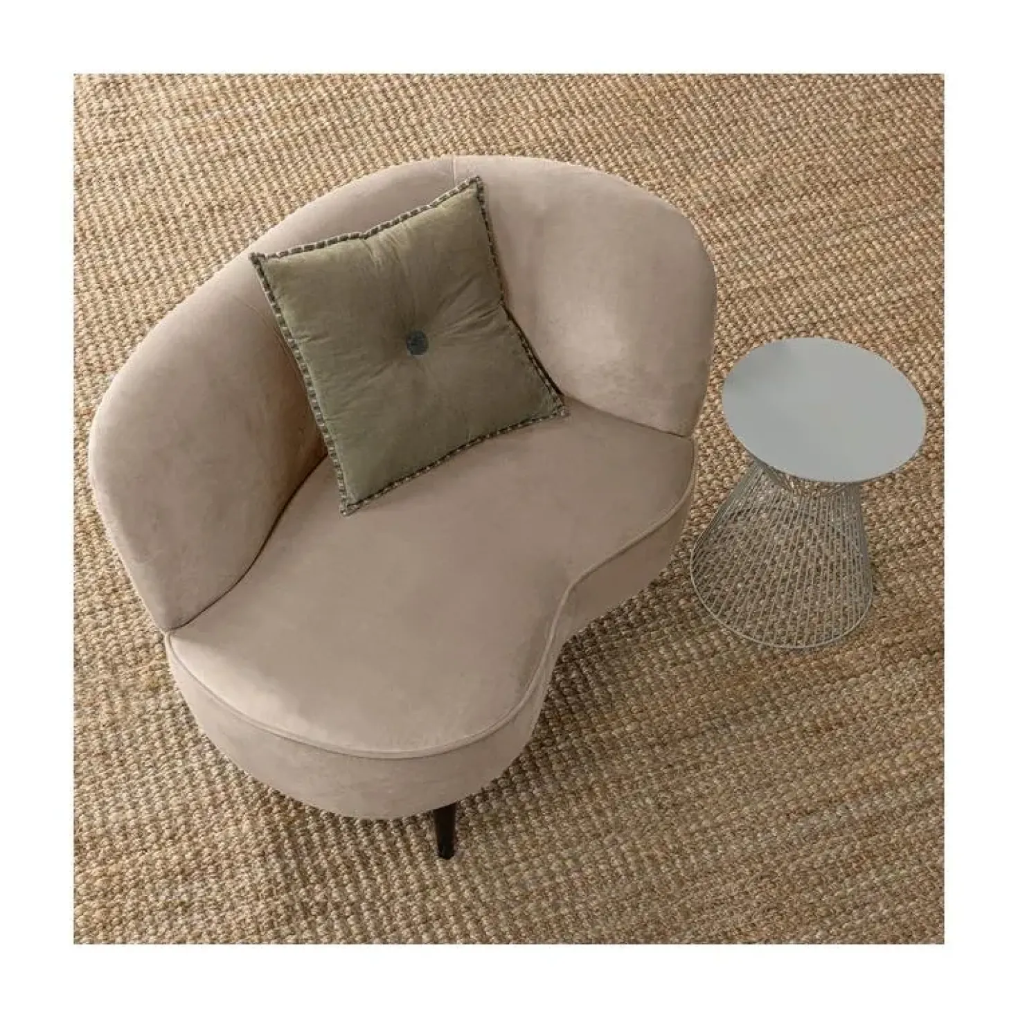 Sara Lounge Fauteuil Rechts Velvet Khaki 112cm