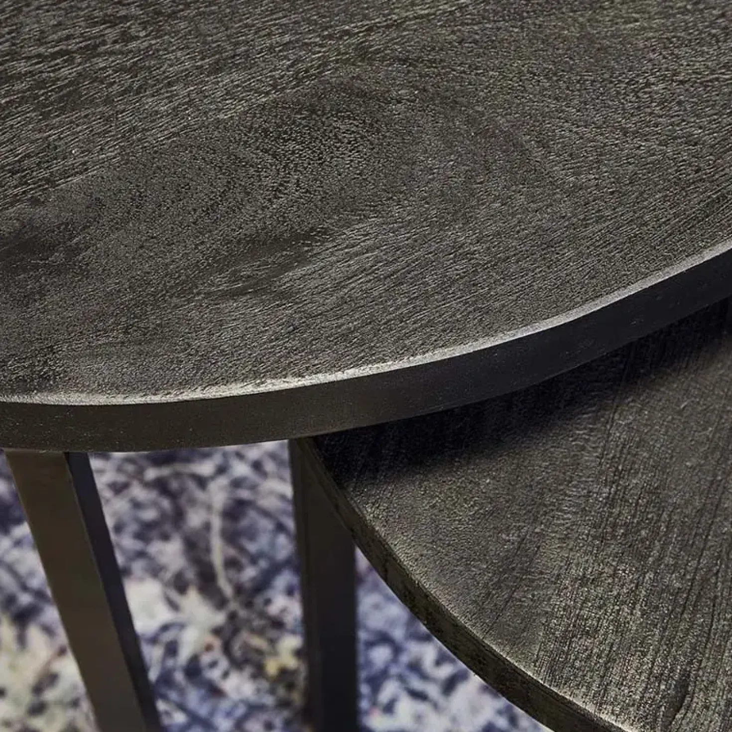 Scandi salontafel mangohout rond zwart set van 3