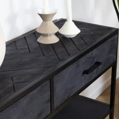 Scandi sidetable mangohout 2-lades 120cm zwart visgraat