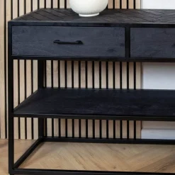 Scandi sidetable mangohout 2-lades 120cm zwart visgraat