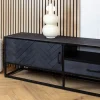 Scandi tv meubel industrieel mangohout visgraat zwart 210cm