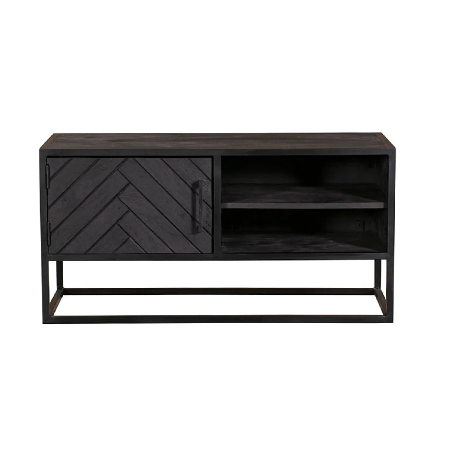 Scandi tv meubel industrieel mangohout visgraat zwart 165cm