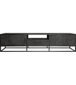 Scandi tv meubel industrieel mangohout visgraat zwart 165cm