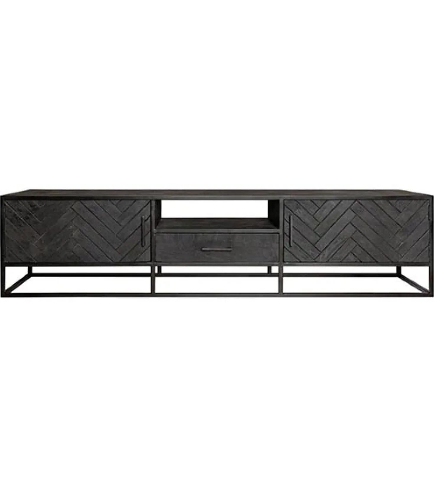 Scandi tv meubel industrieel mangohout visgraat zwart 165cm