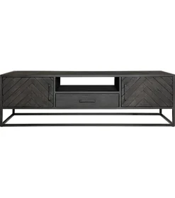 Scandi tv meubel industrieel mangohout visgraat zwart 165cm
