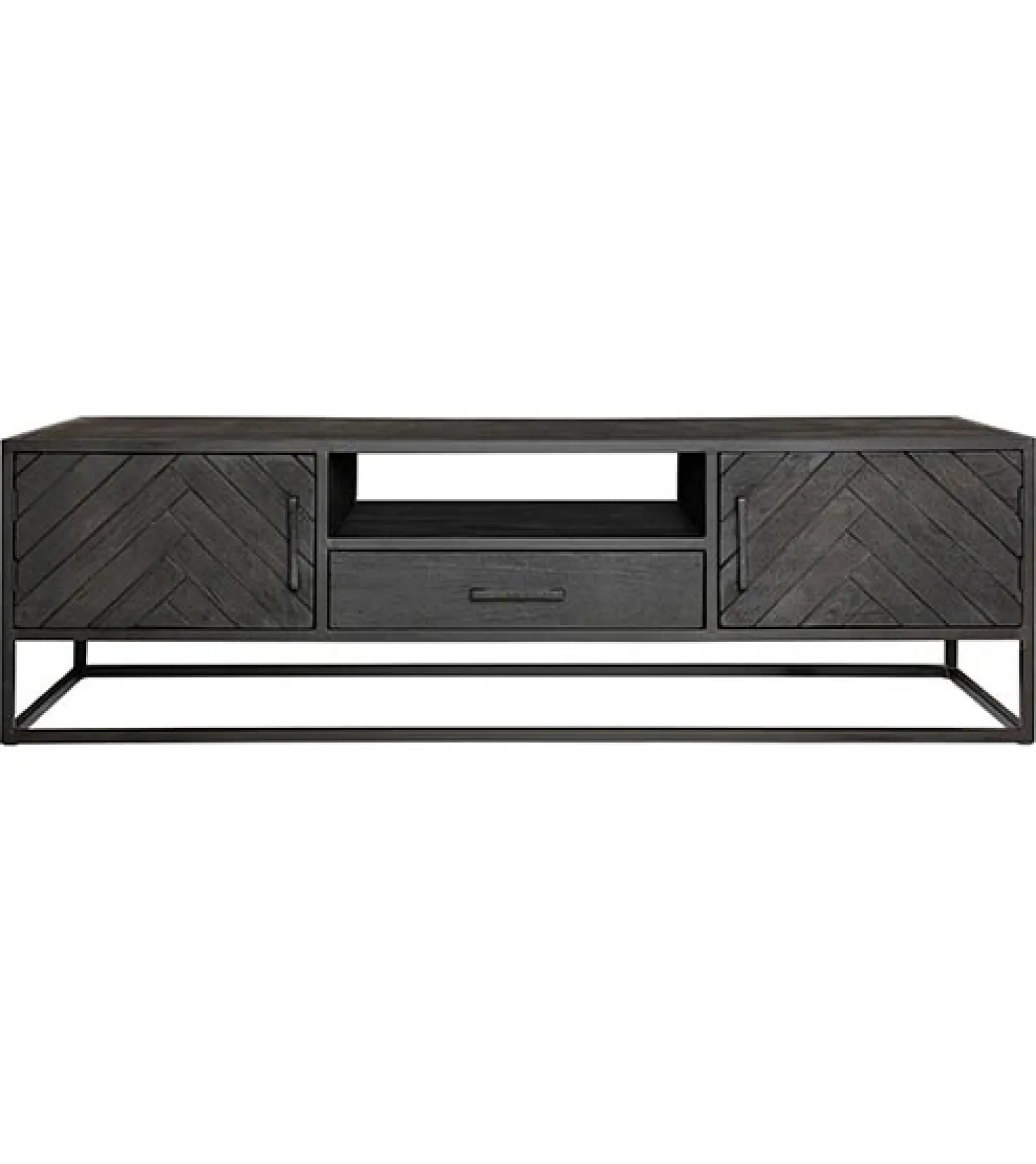 Scandi tv meubel industrieel mangohout visgraat zwart 165cm