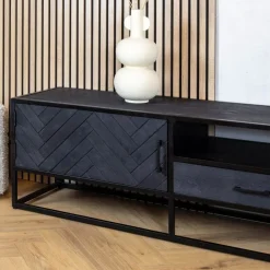 Scandi tv meubel industrieel mangohout visgraat zwart 165cm