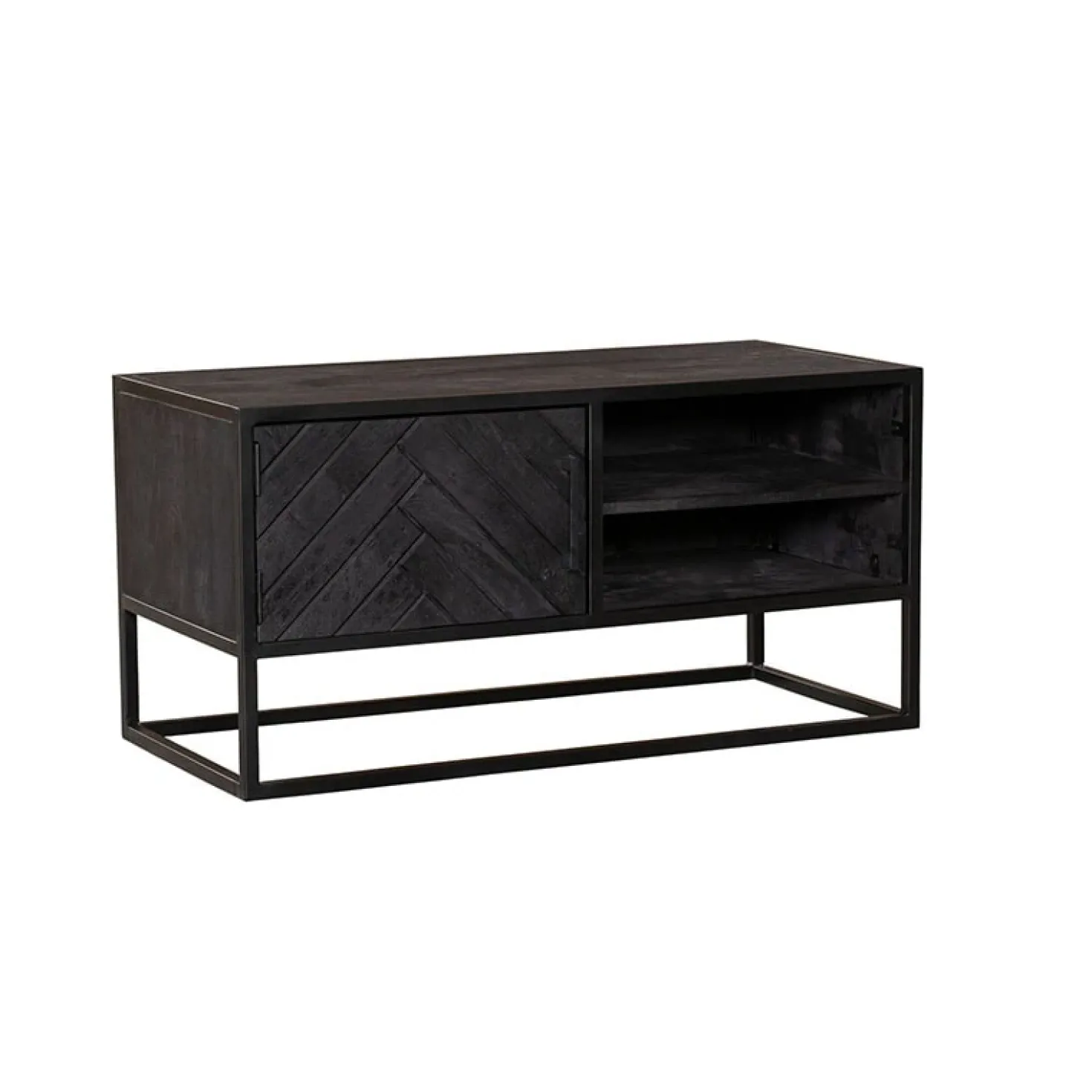 Scandi tv meubel industrieel mangohout visgraat zwart 165cm