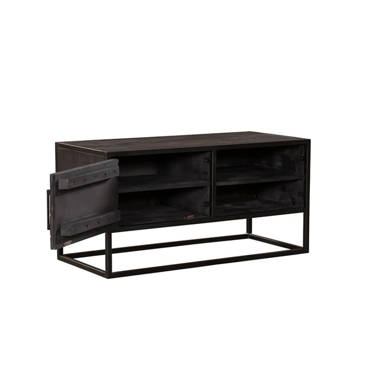 Scandi tv meubel industrieel mangohout visgraat zwart 165cm