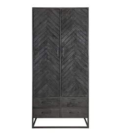 Scandi wandkast industrieel mangohout visgraat zwart 90cm